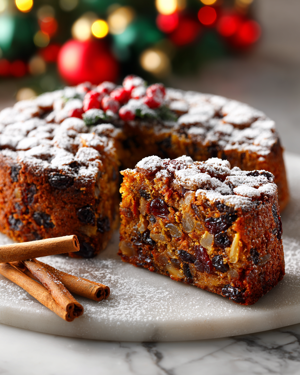 Delikátní vánoční dort s ořechy a sušeným ovocem, ideální pro sváteční příležitosti.