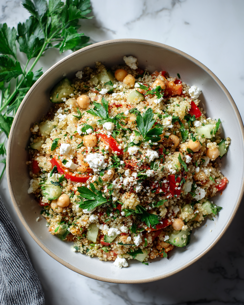 Lahodný quinoa salát s čerstvou zeleninou a feta sýrem na podzimním stole.