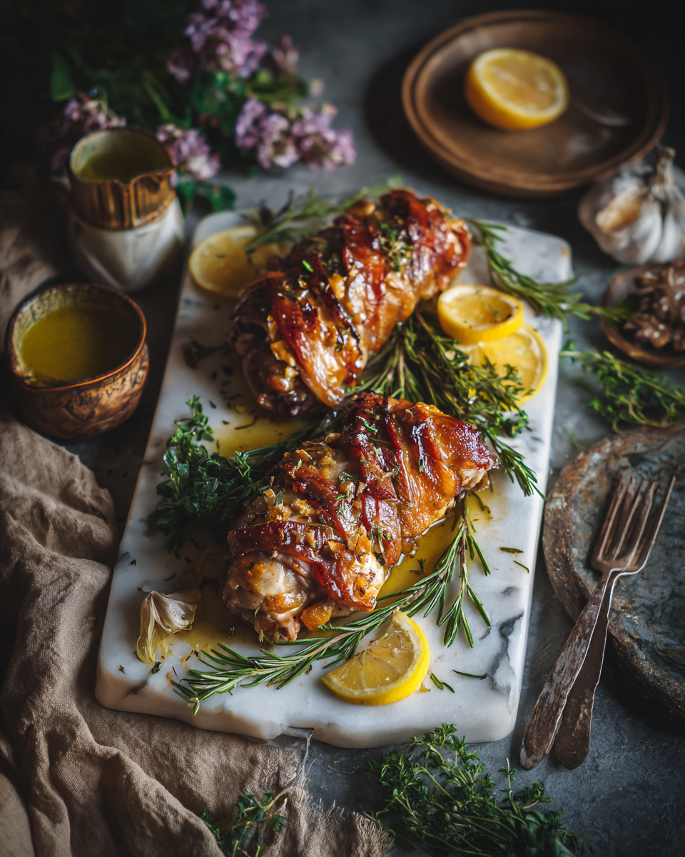 Šťavnatá kuřecí stehna s česnekovým máslem, ideální pro slavnostní příležitosti a rodinná setkání