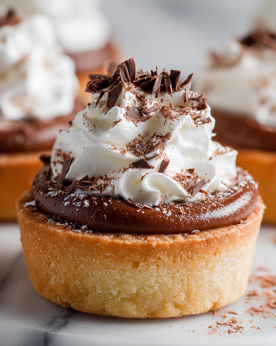 Mini Čokoládové Krémové Koláčky s šlehačkou a čokoládovými hoblinkami, skvělý dezert pro Mikuláše a Vánoce, snadný recept pro rodinné oslavy.