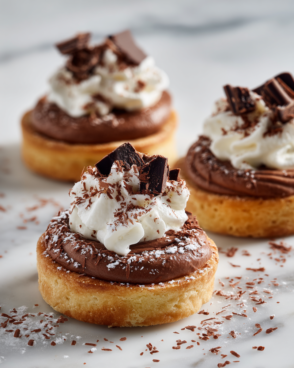 Mini Čokoládové Krémové Koláčky s šlehačkou a čokoládovými hoblinkami, skvělý dezert pro Mikuláše a Vánoce, snadný recept pro rodinné oslavy.
